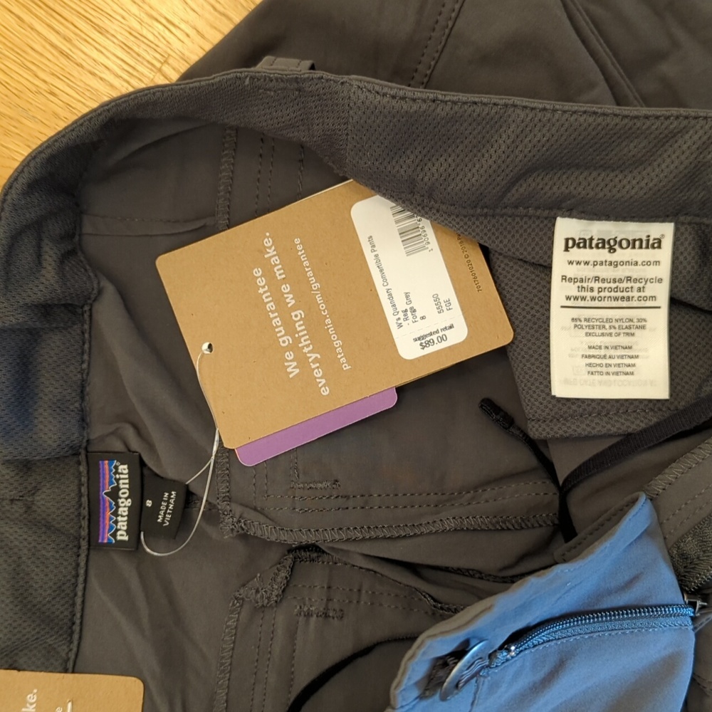 NWT Patagonia Quandary Convertible Pants, sz 8, Grey